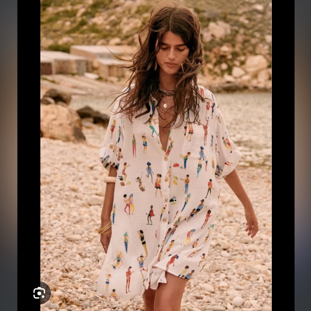 Sezane White Mini Dress with Colorful Print